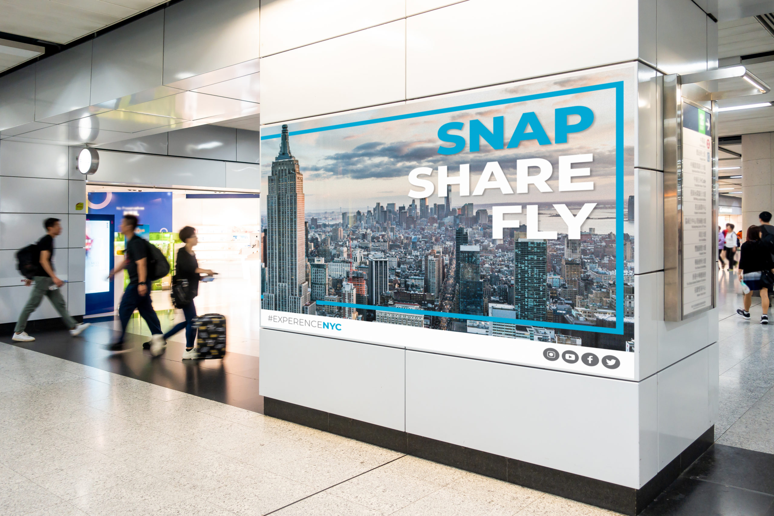 Mock up large horizontal billboard at walkway in building