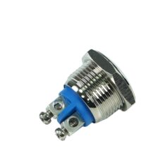 Switch, Flat-Head Metal Push Button Switch, M0.63" Thread, GQ16F-10/N Auto-Reset, Brass Nickel-Plated Screw Glue