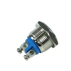 Switch, Flat-Head Metal Push Button Switch, M0.63" Thread, GQ16F-10/N Auto-Reset, Brass Nickel-Plated Screw Glue